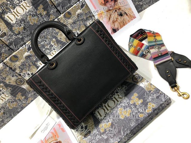 Dior女包 迪奧Lady Dior七格愛心手工縫製編織黑色手袋 Dior手提肩背斜挎包  dfk1824